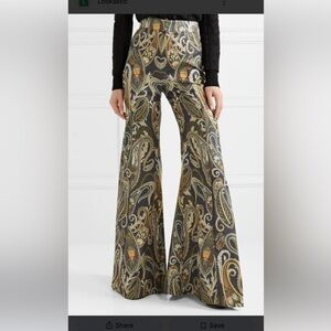 Chloe Steel Gray Paisley Wide-Leg Pants